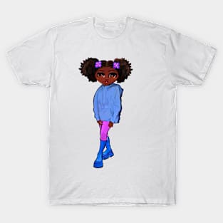 Anime girl Princess Cute black girl 3 Melanin Afro African American T-Shirt